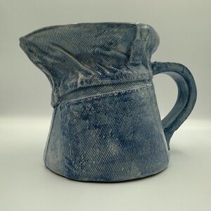 Louisville Stoneware Co. Blue Glaze Pitcher Denim and Daisy Rare 5.75” Tall
